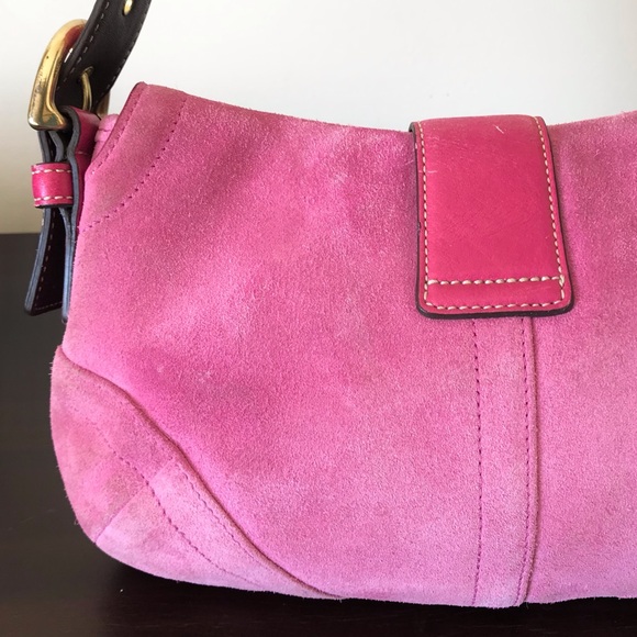 Coach Soho Buckle Flap Shoulder Purse, Pink Suede Leather, Vintage / Y2K, 5675 - Picture 4 of 16
